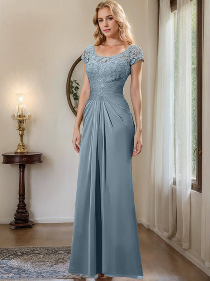 Sheath/Column Scoop Floor-Length Chiffon Mother of the Bride Dresses With Lace Ruffle