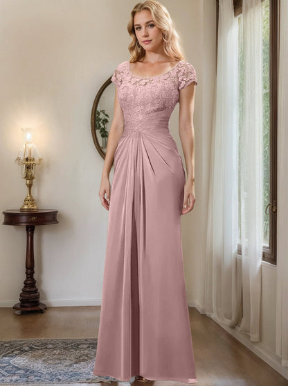 Sheath/Column Scoop Floor-Length Chiffon Mother of the Bride Dresses With Lace Ruffle