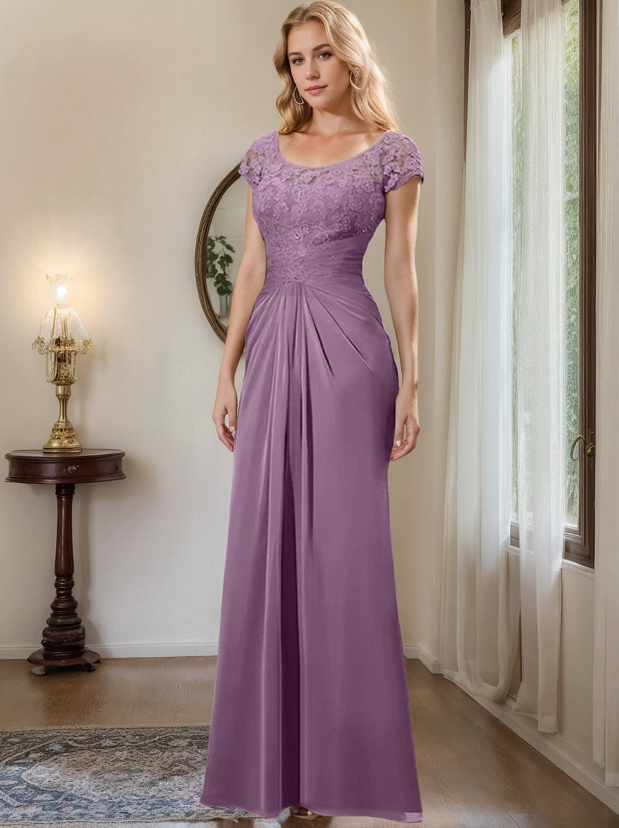 Sheath/Column Scoop Floor-Length Chiffon Mother of the Bride Dresses With Lace Ruffle