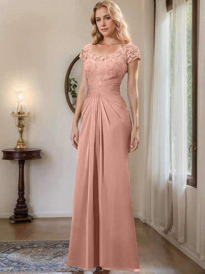 Sheath/Column Scoop Floor-Length Chiffon Mother of the Bride Dresses With Lace Ruffle