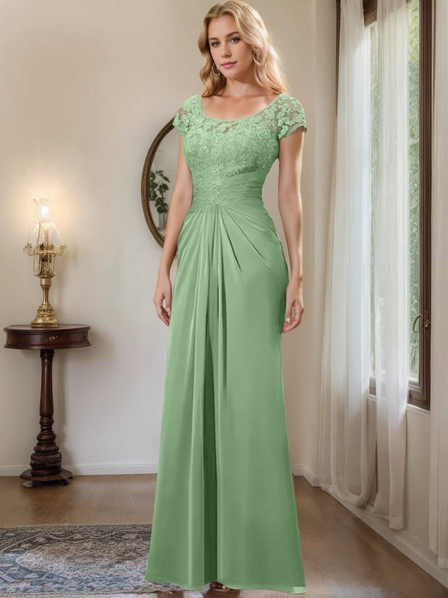 Sheath/Column Scoop Floor-Length Chiffon Mother of the Bride Dresses With Lace Ruffle