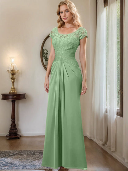Sheath/Column Scoop Floor-Length Chiffon Mother of the Bride Dresses With Lace Ruffle