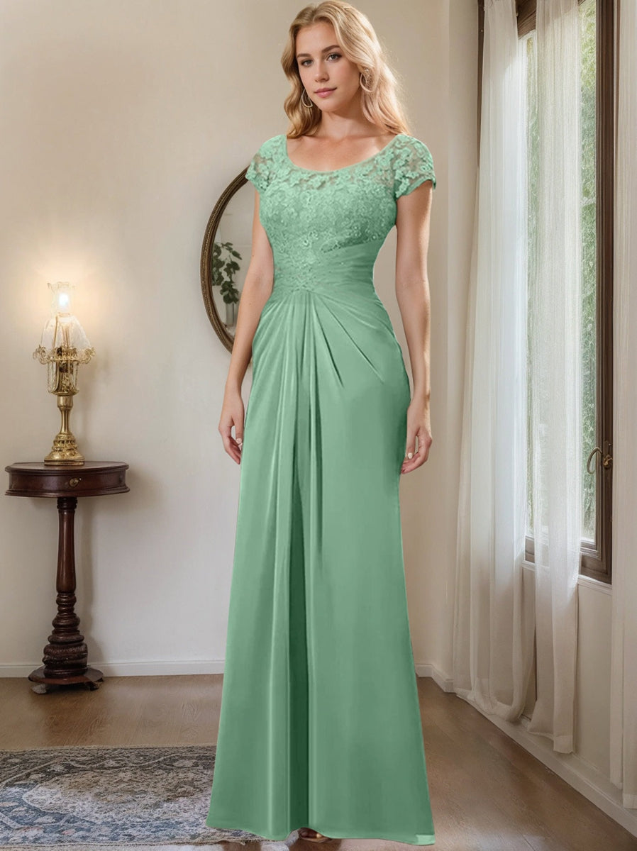 Sheath/Column Scoop Floor-Length Chiffon Mother of the Bride Dresses With Lace Ruffle