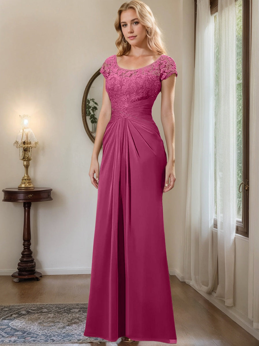Sheath/Column Scoop Floor-Length Chiffon Mother of the Bride Dresses With Lace Ruffle
