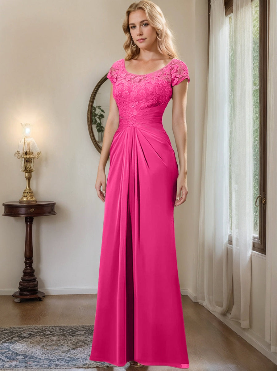 Sheath/Column Scoop Floor-Length Chiffon Mother of the Bride Dresses With Lace Ruffle