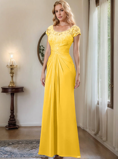 Sheath/Column Scoop Floor-Length Chiffon Mother of the Bride Dresses With Lace Ruffle