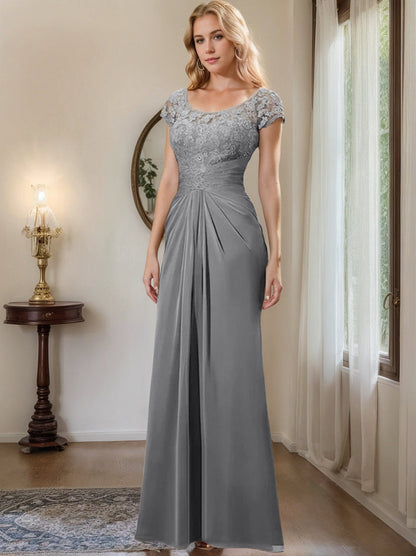 Sheath/Column Scoop Floor-Length Chiffon Mother of the Bride Dresses With Lace Ruffle