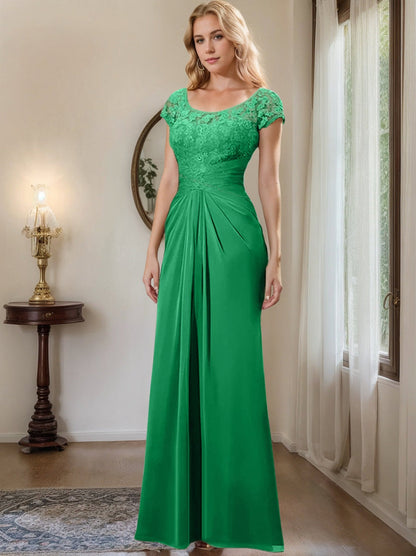 Sheath/Column Scoop Floor-Length Chiffon Mother of the Bride Dresses With Lace Ruffle