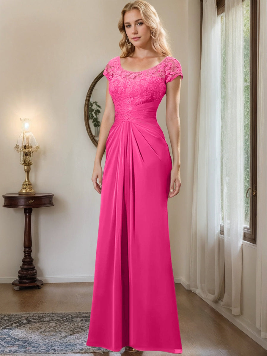 Sheath/Column Scoop Floor-Length Chiffon Mother of the Bride Dresses With Lace Ruffle