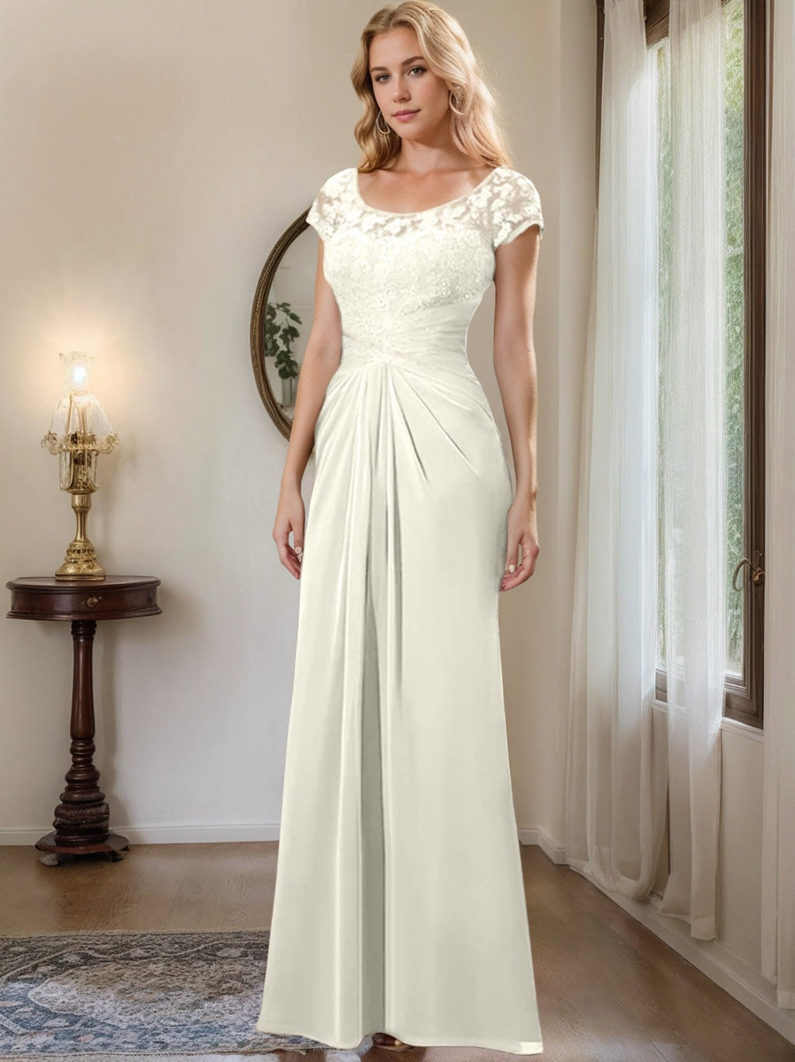 Sheath/Column Scoop Floor-Length Chiffon Mother of the Bride Dresses With Lace Ruffle