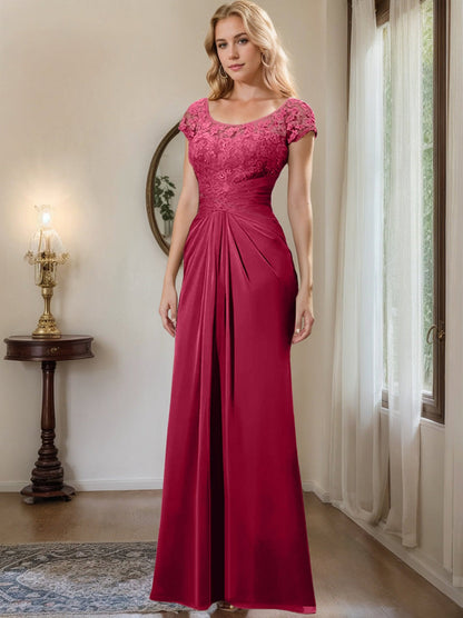 Sheath/Column Scoop Floor-Length Chiffon Mother of the Bride Dresses With Lace Ruffle