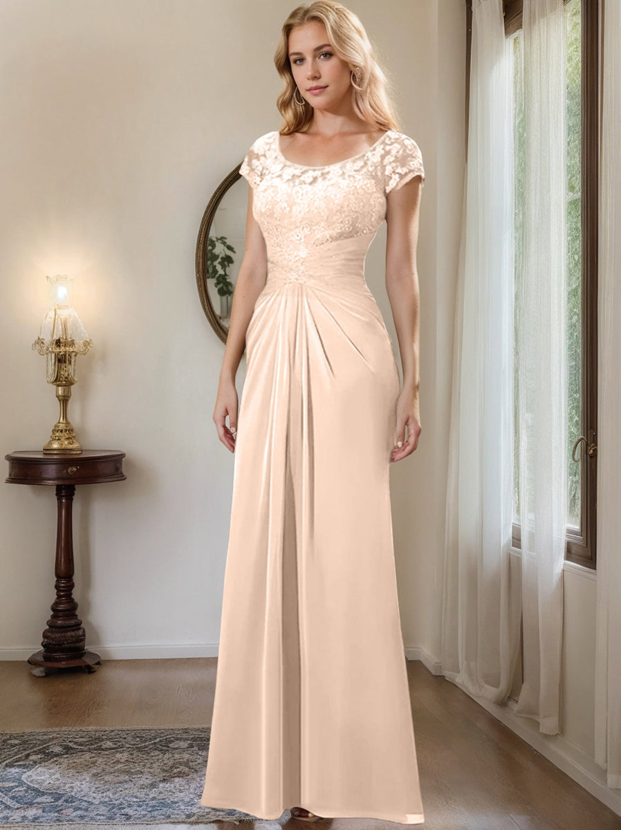 Sheath/Column Scoop Floor-Length Chiffon Mother of the Bride Dresses With Lace Ruffle