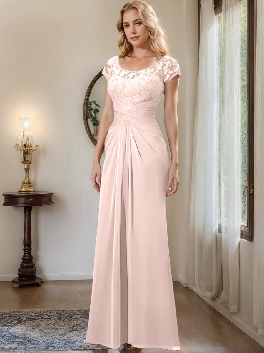 Sheath/Column Scoop Floor-Length Chiffon Mother of the Bride Dresses With Lace Ruffle