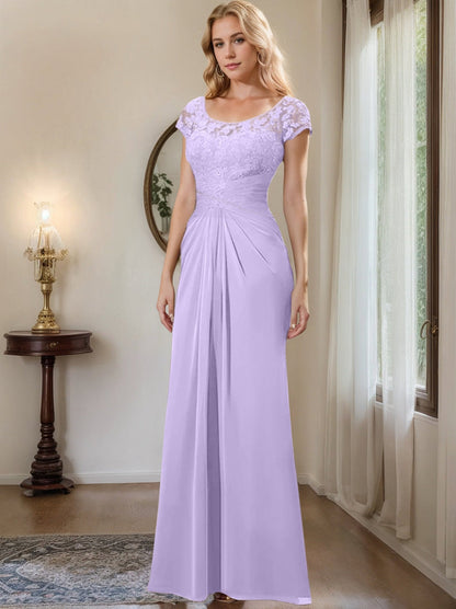Sheath/Column Scoop Floor-Length Chiffon Mother of the Bride Dresses With Lace Ruffle