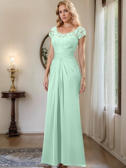 Sheath/Column Scoop Floor-Length Chiffon Mother of the Bride Dresses With Lace Ruffle