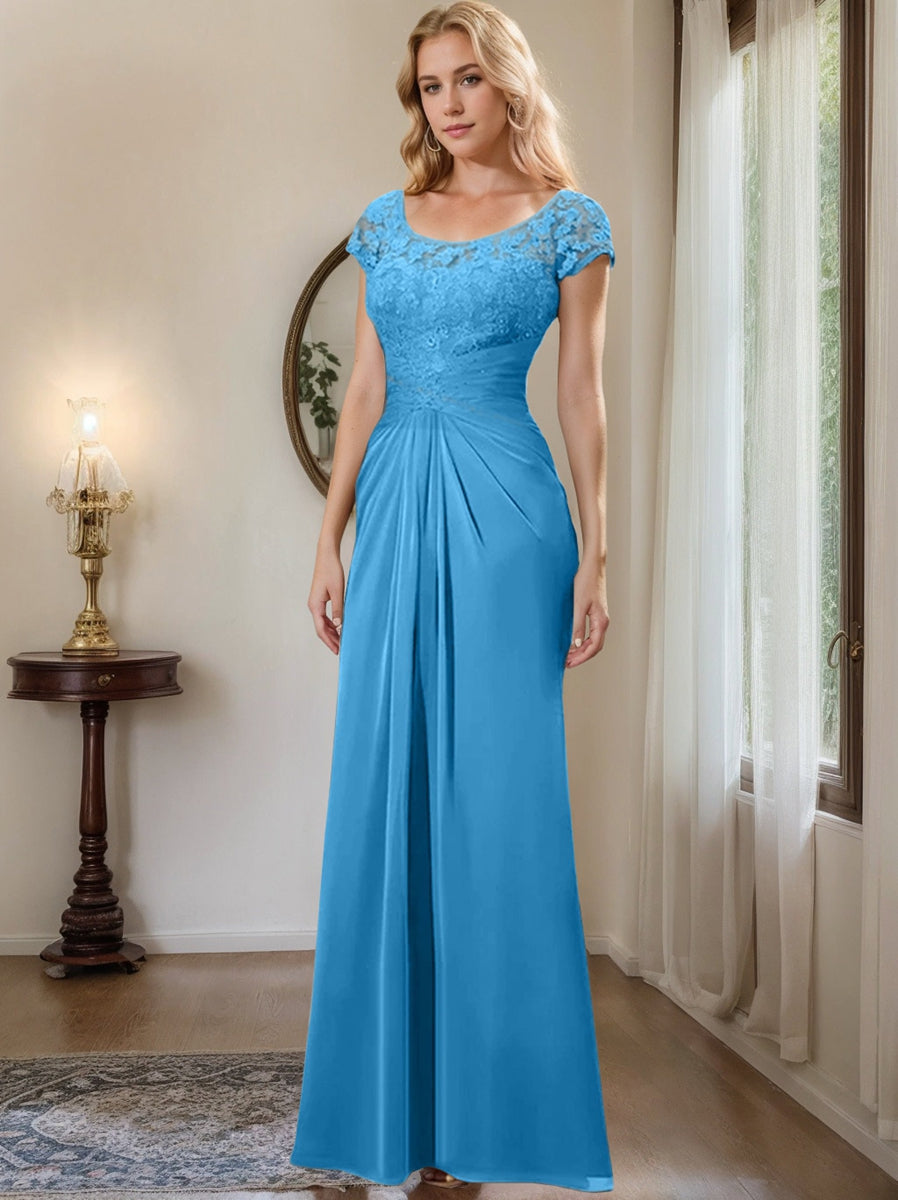 Sheath/Column Scoop Floor-Length Chiffon Mother of the Bride Dresses With Lace Ruffle