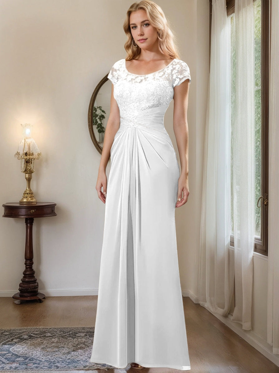 Sheath/Column Scoop Floor-Length Chiffon Mother of the Bride Dresses With Lace Ruffle