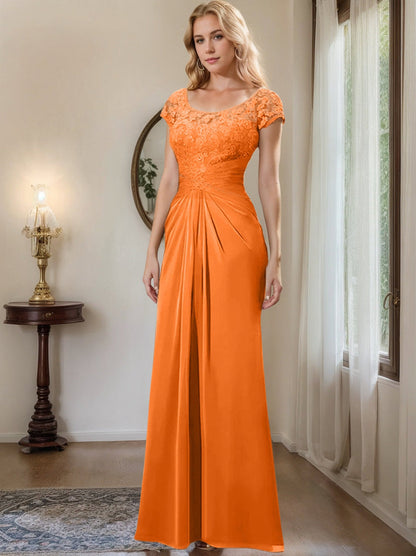 Sheath/Column Scoop Floor-Length Chiffon Mother of the Bride Dresses With Lace Ruffle