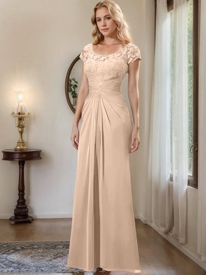 Sheath/Column Scoop Floor-Length Chiffon Mother of the Bride Dresses With Lace Ruffle