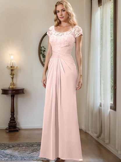 Sheath/Column Scoop Floor-Length Chiffon Mother of the Bride Dresses With Lace Ruffle