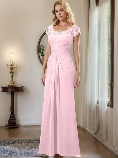 Sheath/Column Scoop Floor-Length Chiffon Mother of the Bride Dresses With Lace Ruffle