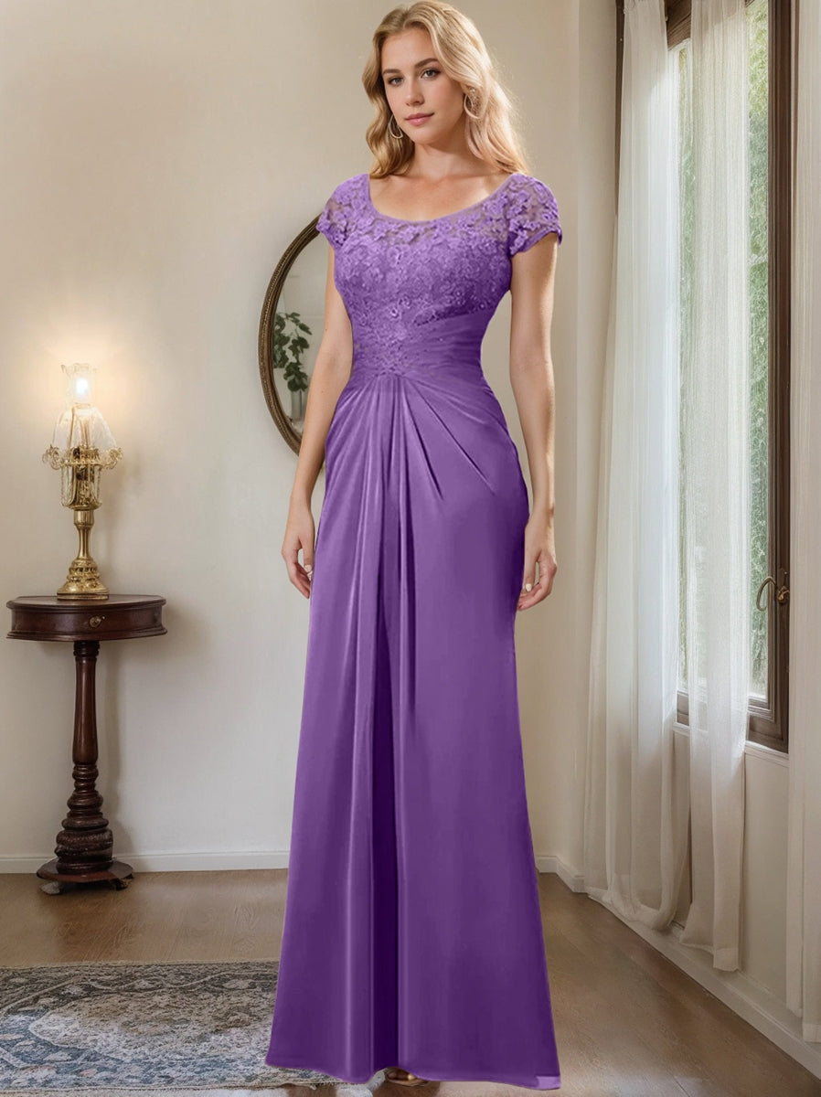 Sheath/Column Scoop Floor-Length Chiffon Mother of the Bride Dresses With Lace Ruffle