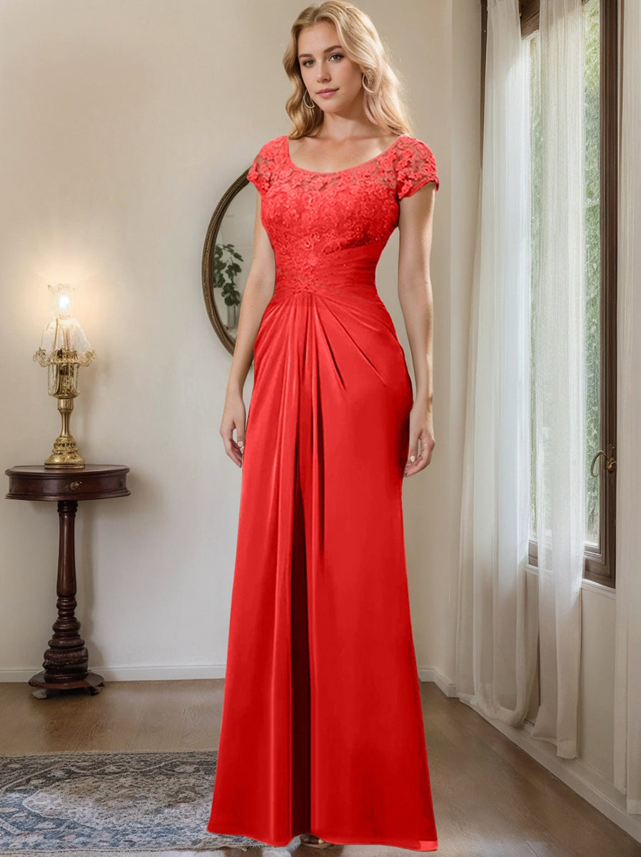 Sheath/Column Scoop Floor-Length Chiffon Mother of the Bride Dresses With Lace Ruffle