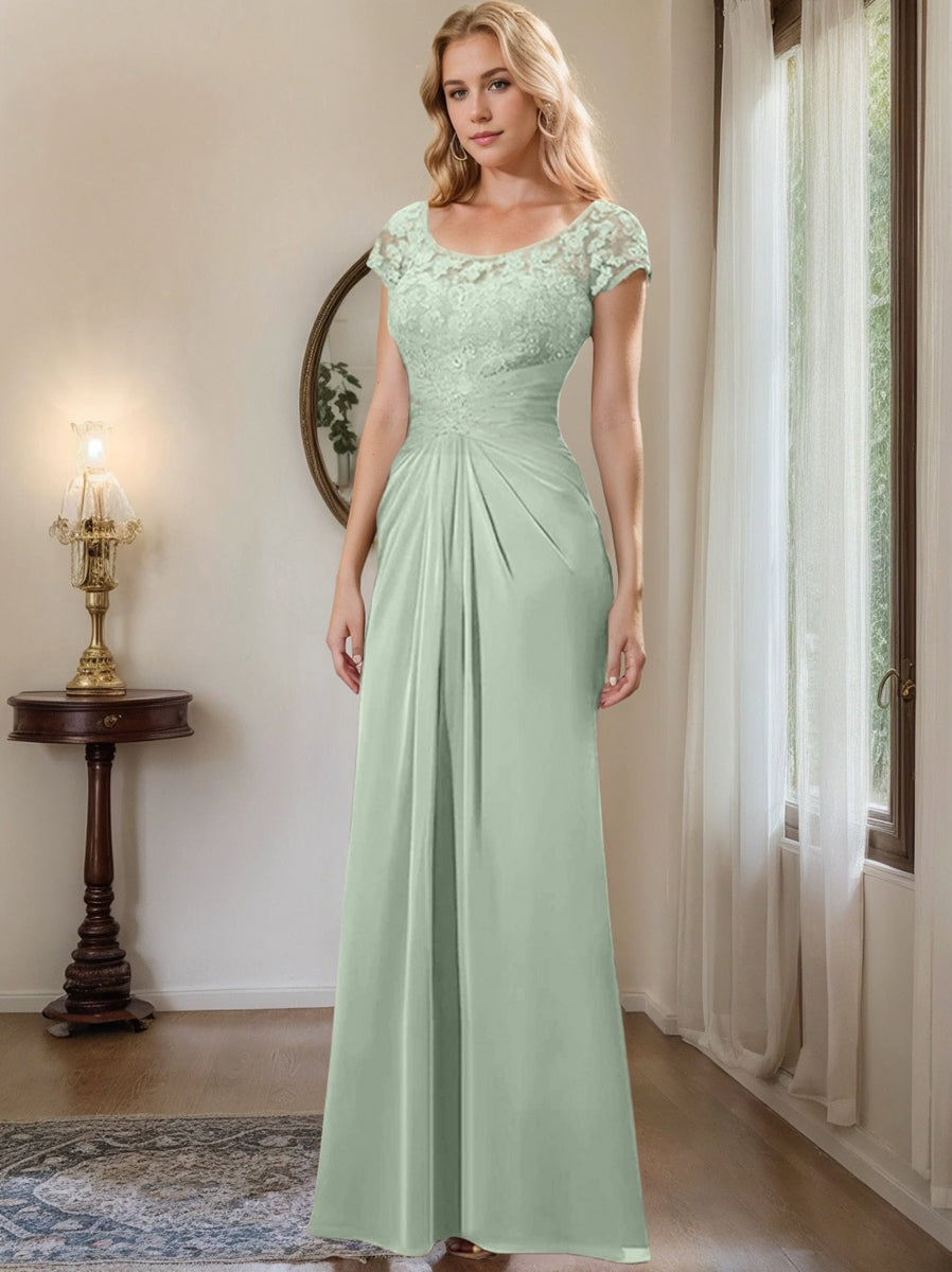 Sheath/Column Scoop Floor-Length Chiffon Mother of the Bride Dresses With Lace Ruffle