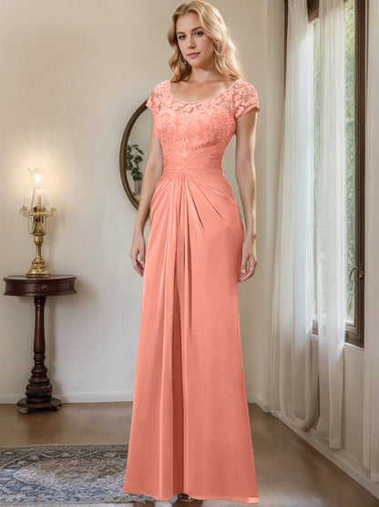 Sheath/Column Scoop Floor-Length Chiffon Mother of the Bride Dresses With Lace Ruffle