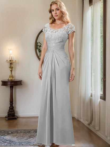 Sheath/Column Scoop Floor-Length Chiffon Mother of the Bride Dresses With Lace Ruffle
