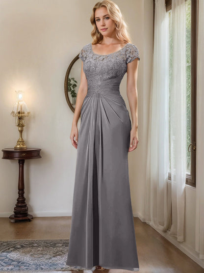 Sheath/Column Scoop Floor-Length Chiffon Mother of the Bride Dresses With Lace Ruffle