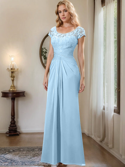 Sheath/Column Scoop Floor-Length Chiffon Mother of the Bride Dresses With Lace Ruffle