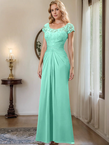 Sheath/Column Scoop Floor-Length Chiffon Mother of the Bride Dresses With Lace Ruffle