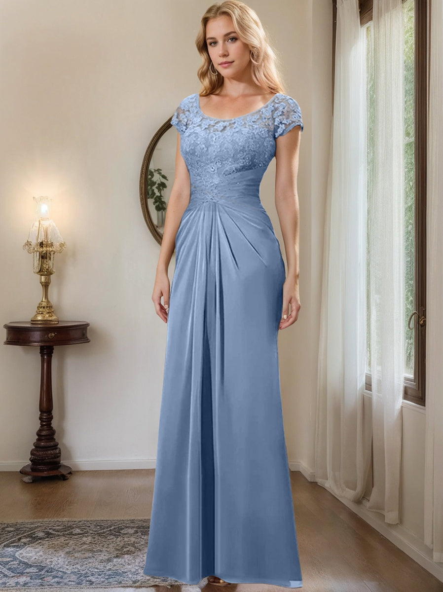 Sheath/Column Scoop Floor-Length Chiffon Mother of the Bride Dresses With Lace Ruffle