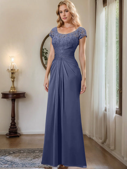Sheath/Column Scoop Floor-Length Chiffon Mother of the Bride Dresses With Lace Ruffle