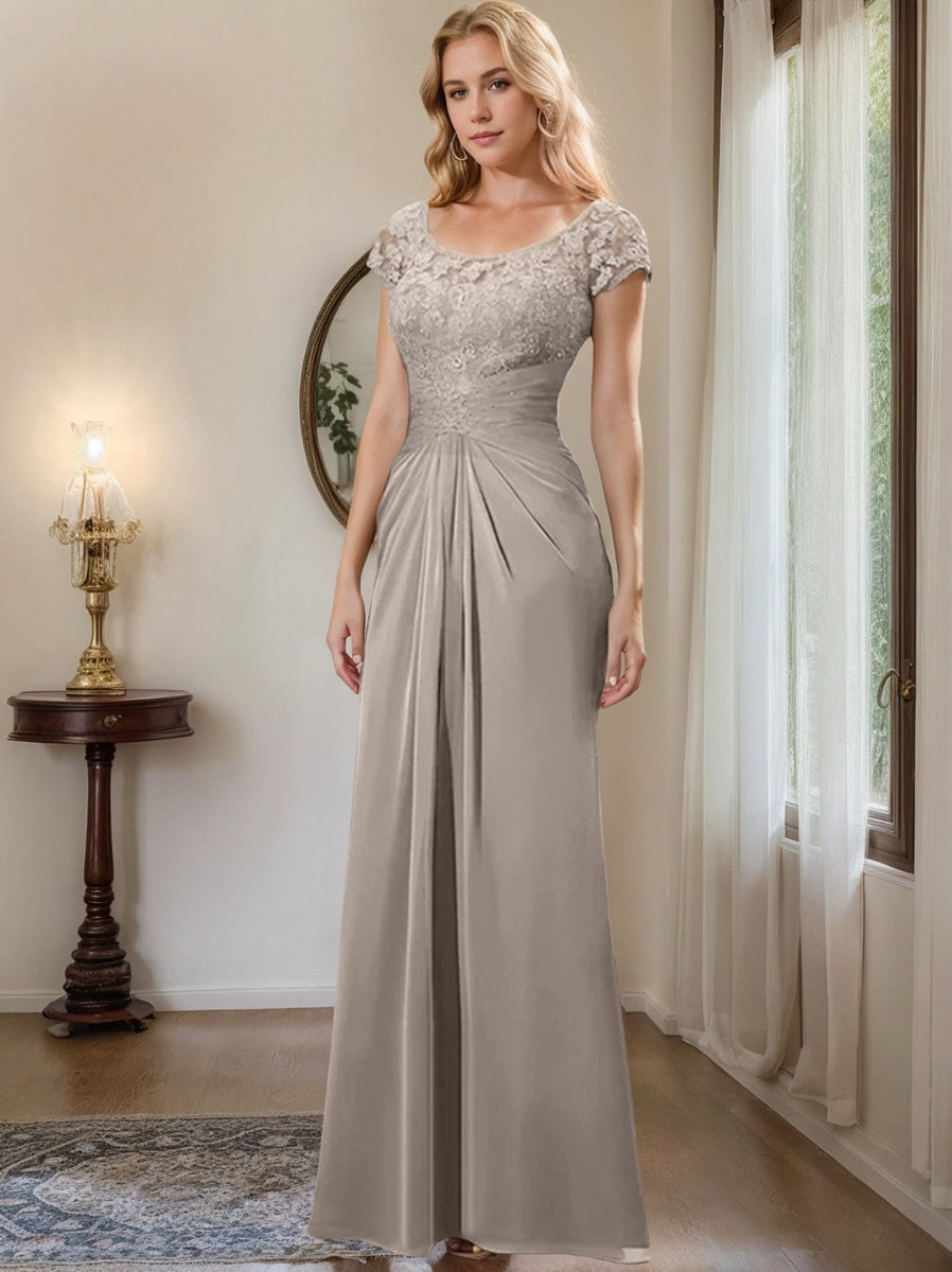 Sheath/Column Scoop Floor-Length Chiffon Mother of the Bride Dresses With Lace Ruffle