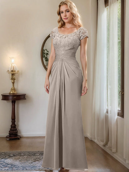 Sheath/Column Scoop Floor-Length Chiffon Mother of the Bride Dresses With Lace Ruffle