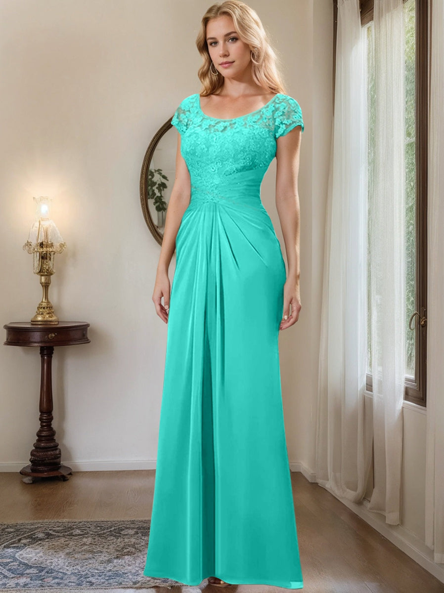 Sheath/Column Scoop Floor-Length Chiffon Mother of the Bride Dresses With Lace Ruffle