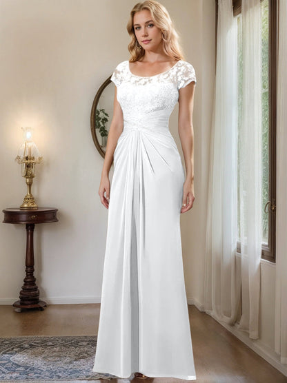 Sheath/Column Scoop Floor-Length Chiffon Mother of the Bride Dresses With Lace Ruffle