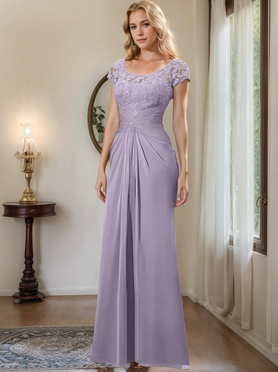 Sheath/Column Scoop Floor-Length Chiffon Mother of the Bride Dresses With Lace Ruffle