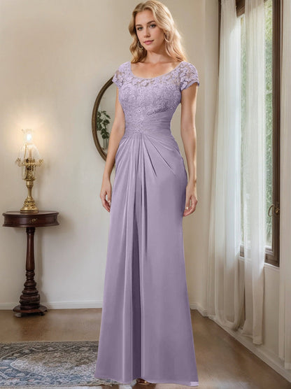 Sheath/Column Scoop Floor-Length Chiffon Mother of the Bride Dresses With Lace Ruffle