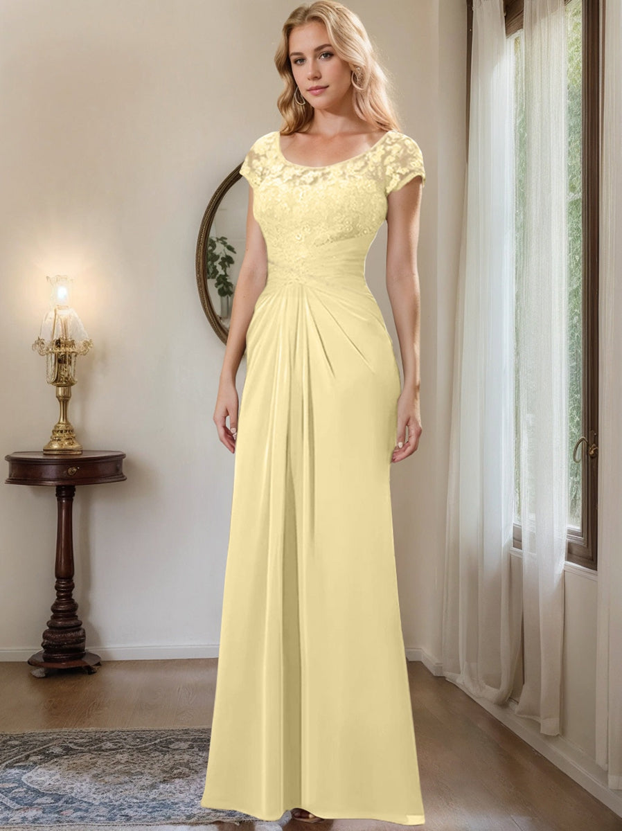 Sheath/Column Scoop Floor-Length Chiffon Mother of the Bride Dresses With Lace Ruffle