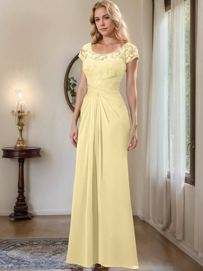 Sheath/Column Scoop Floor-Length Chiffon Mother of the Bride Dresses With Lace Ruffle