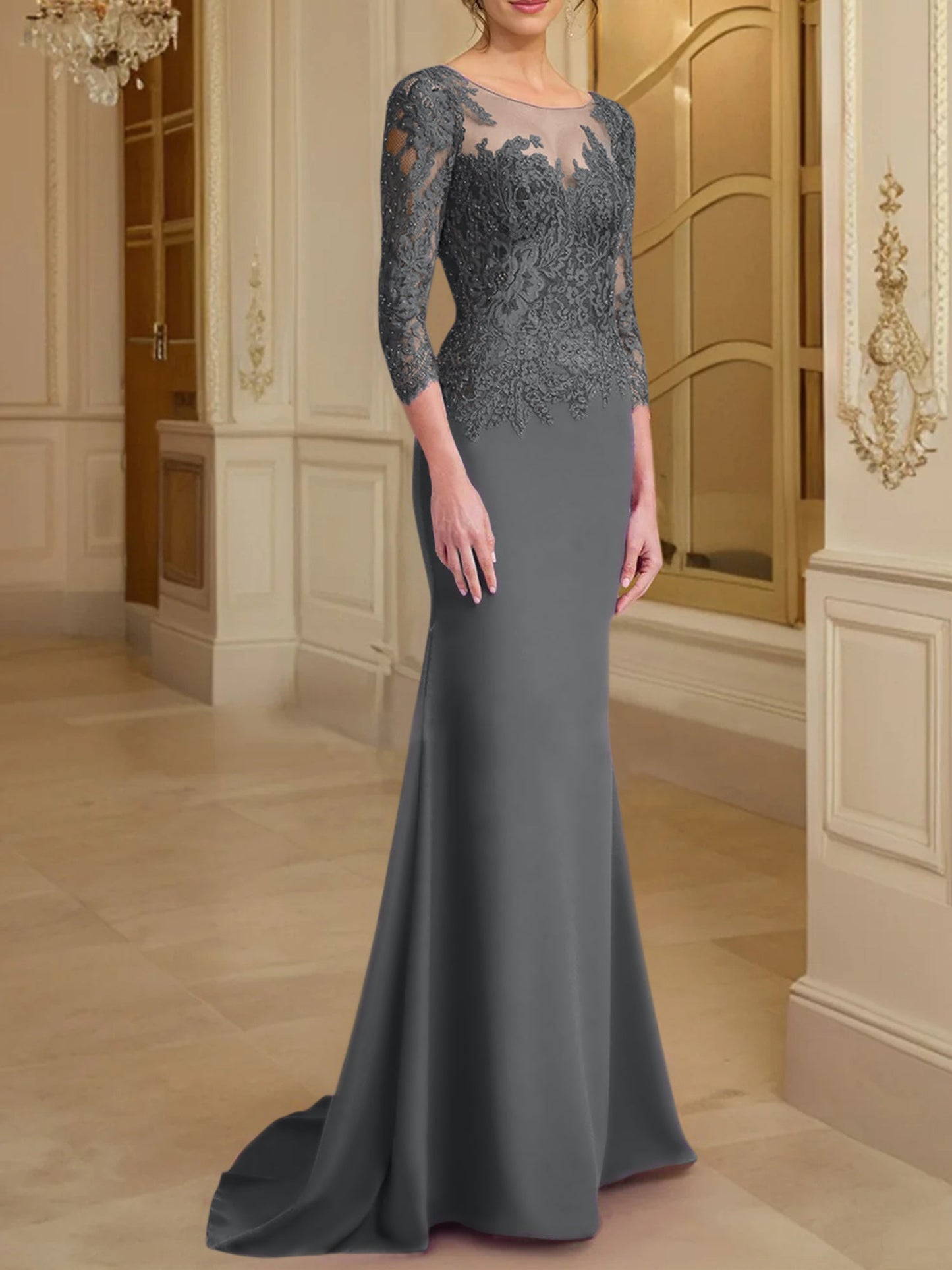 Trumpet/Mermaid Scoop Long Sleeves Mother of the Bride Dresses With Lace