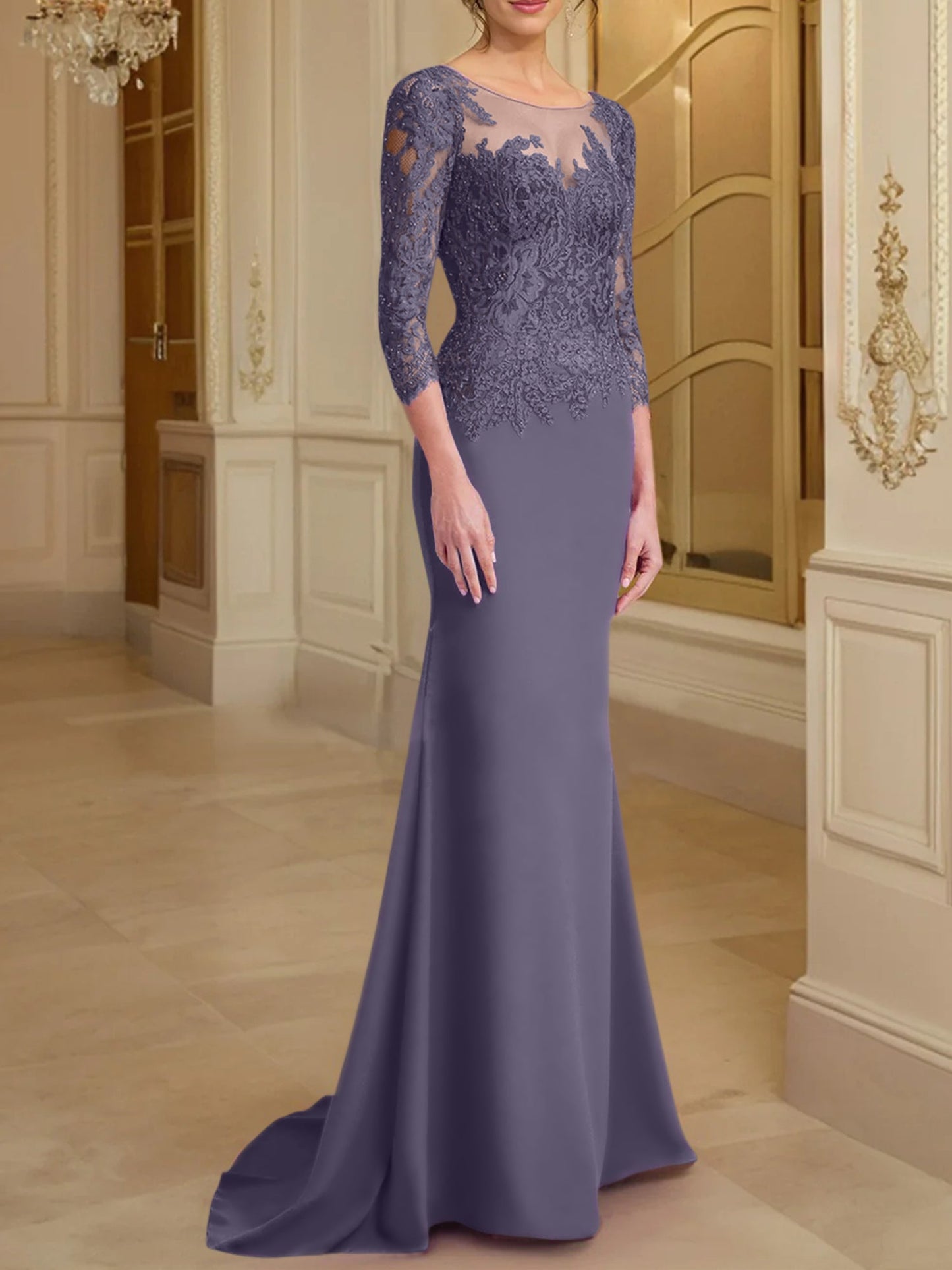 Trumpet/Mermaid Scoop Long Sleeves Mother of the Bride Dresses With Lace