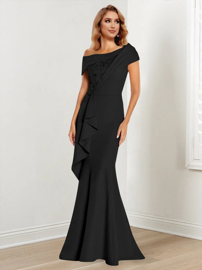 Trumpet/Mermaid One-Shoulder Long Sleeves Mother of the Bride Dresses With Lace