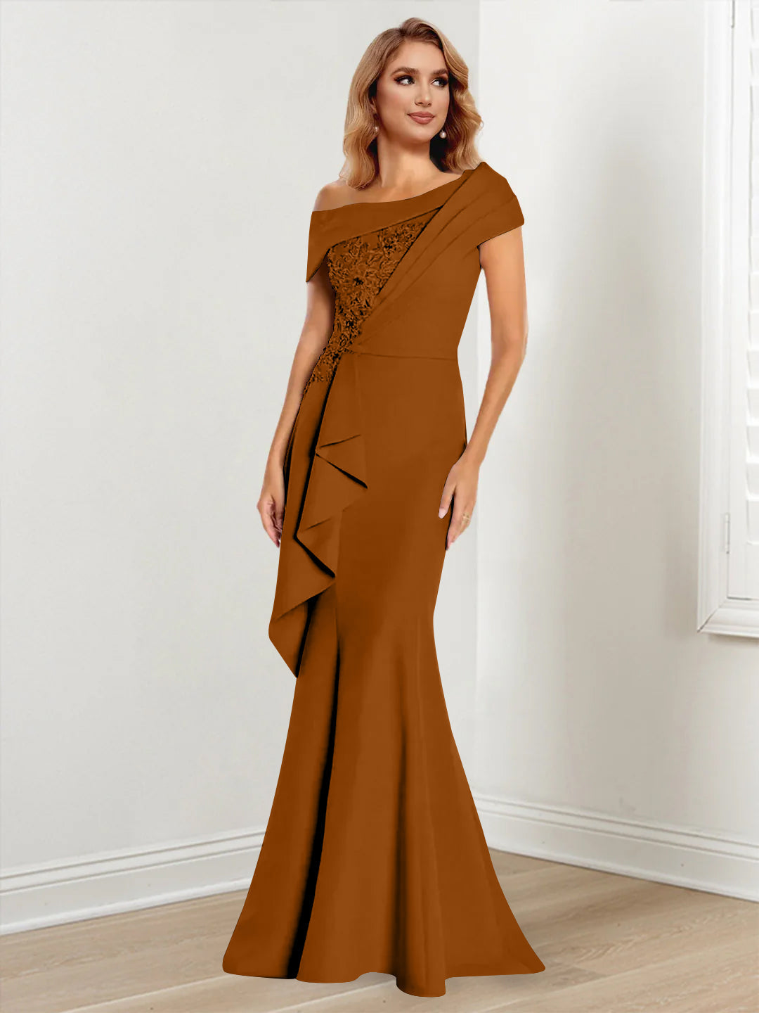 Trumpet/Mermaid One-Shoulder Long Sleeves Mother of the Bride Dresses With Lace