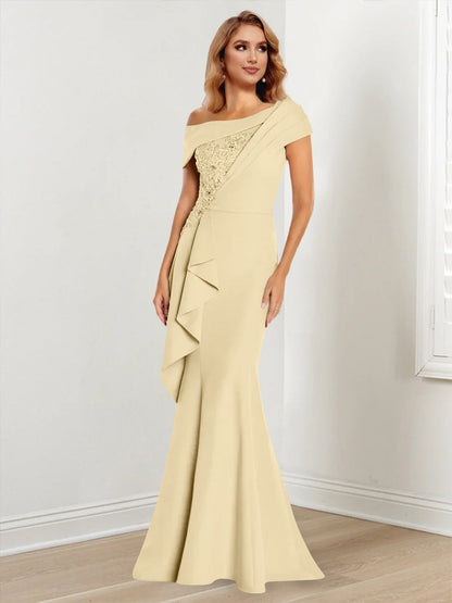 Trumpet/Mermaid One-Shoulder Long Sleeves Mother of the Bride Dresses With Lace