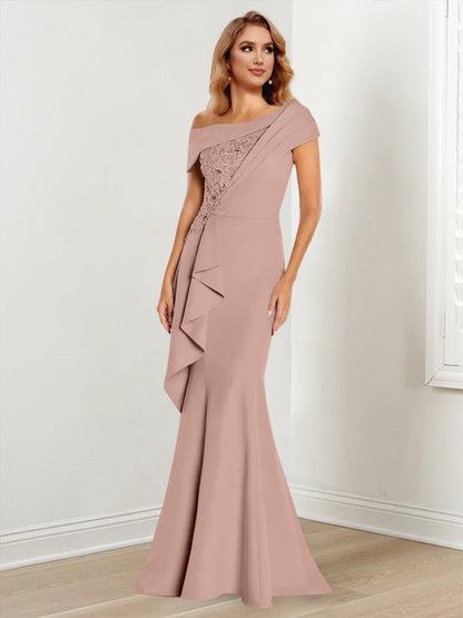 Trumpet/Mermaid One-Shoulder Long Sleeves Mother of the Bride Dresses With Lace