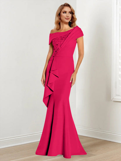 Trumpet/Mermaid One-Shoulder Long Sleeves Mother of the Bride Dresses With Lace